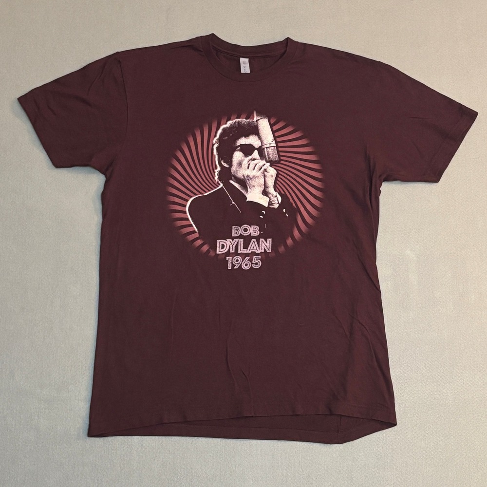 Bob Dylan 1965 Graphic T-Shirt Mens Large Burgundy Next Level Apparel Cotton